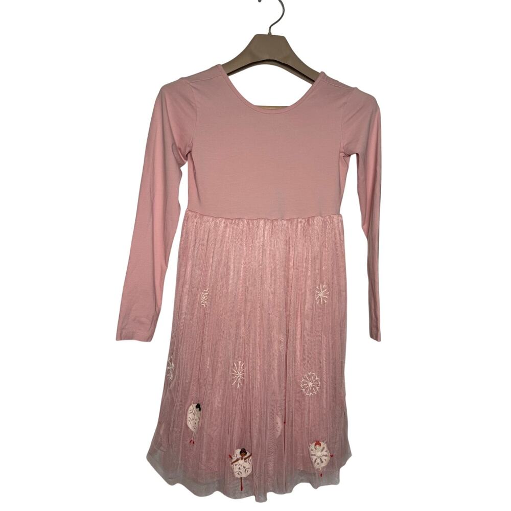 Hanna Andersson Girls Dress Size 12 Pink Ballerinas Tulle Layered Fit Flare